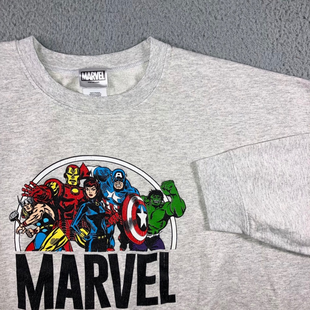 Marvel Sweatshirt‎ Men XXL Heather Grey Avengers Graphic Comic Crewneck Fleece